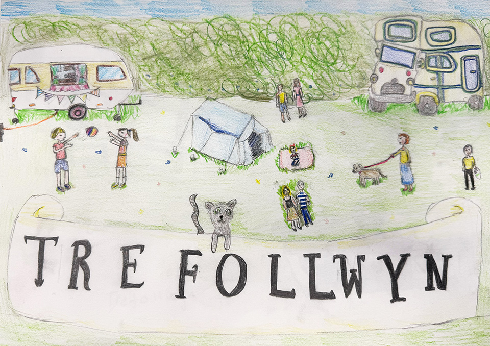 hand drawing of Trefollwyn campsite